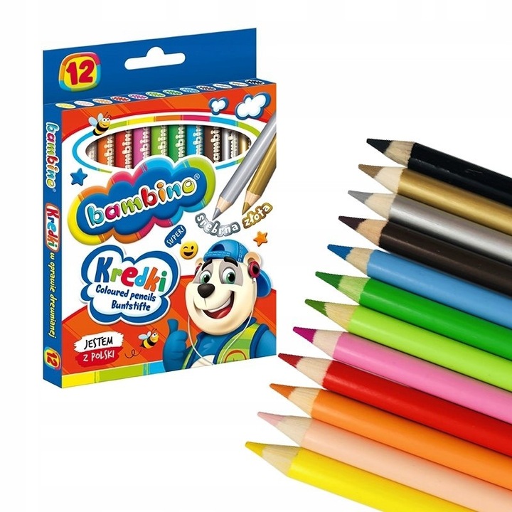 KREDKI BAMBINO JUMBO 12 KOLORÓW OŁÓWKOWE DREWNIANE I GRUBE
