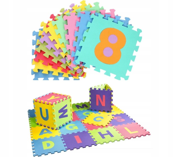 DUŻE PUZZLE EDUKACYJNE PIANKOWE DLA DZIECI CYFRY I LITERY MATA 36 ELEMENTÓW