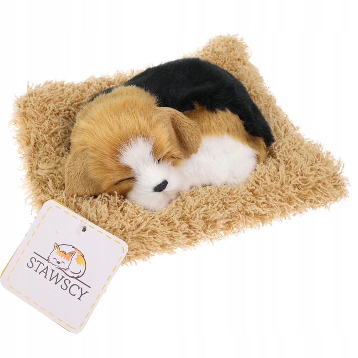 REALISTYCZNY ŚPIĄCY PIESEK NA PODUSZCE JAK ŻYWY figurka DŹWIĘK BEAGLE