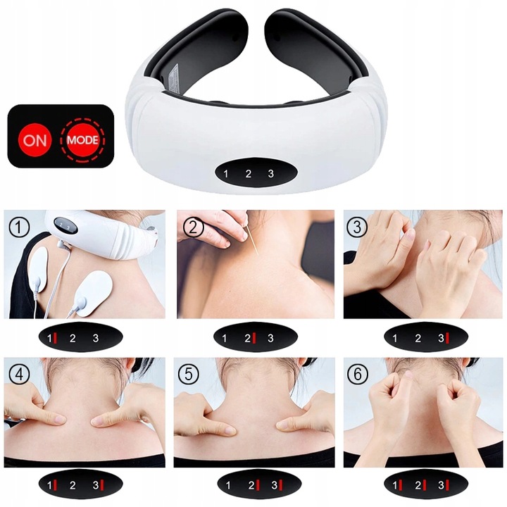 MASAŻER ELEKTROSTYMULATOR SZYI KARKU TENS EMS 2W1 ELEKTRODY TERAPIA PRĄDEM