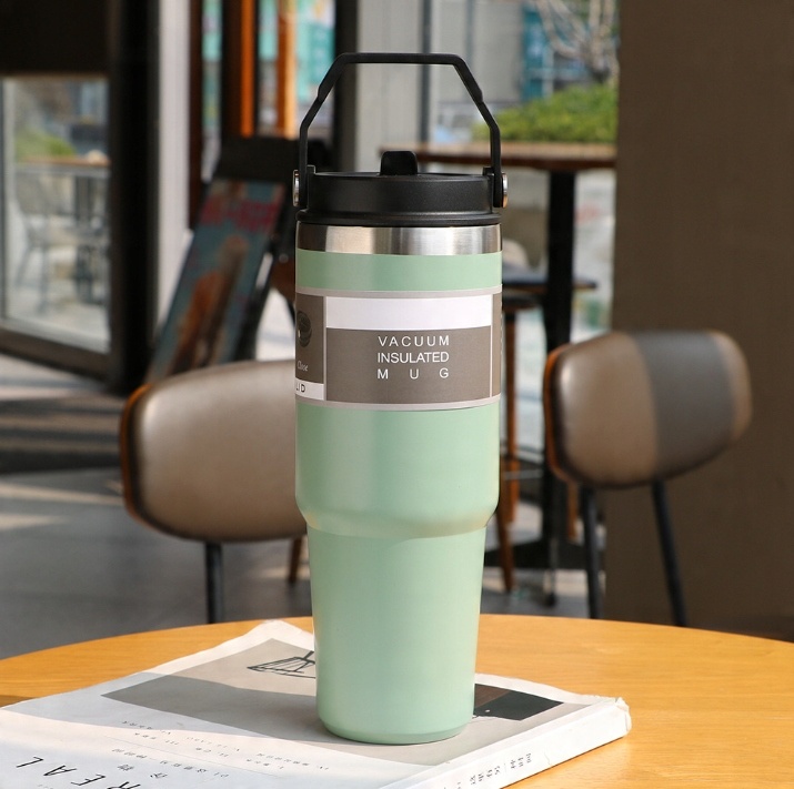 KUBEK TERMICZNY Z UCHWYTEM NA KAWĘ HERBATĘ SZCZELNY POJEMNY 900ML ZIELONY