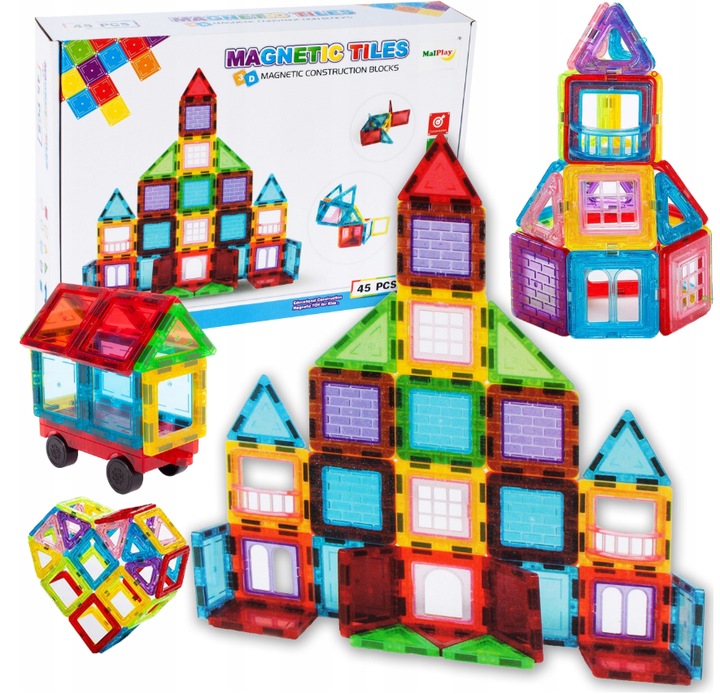 KOLOROWE Klocki Magnetyczne KONSTRUKCYJNE 3D XXL MAGNETIC TILES 45 Eelem.