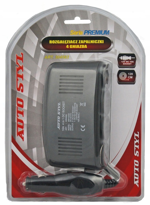 Rozgałęziacz zapalniczki 4 gniazda 10A kabel 120cm