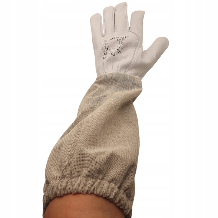 Rękawice Pszczelarskie Skórzane z Płótnem SOLIDNE Długie r 9 / L POLSKIE