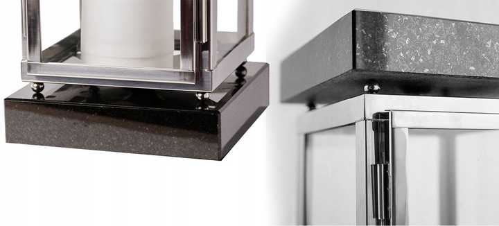 Lampion znicz nagrobny na pomnik srebrny stal nierdzewna + czarny granit