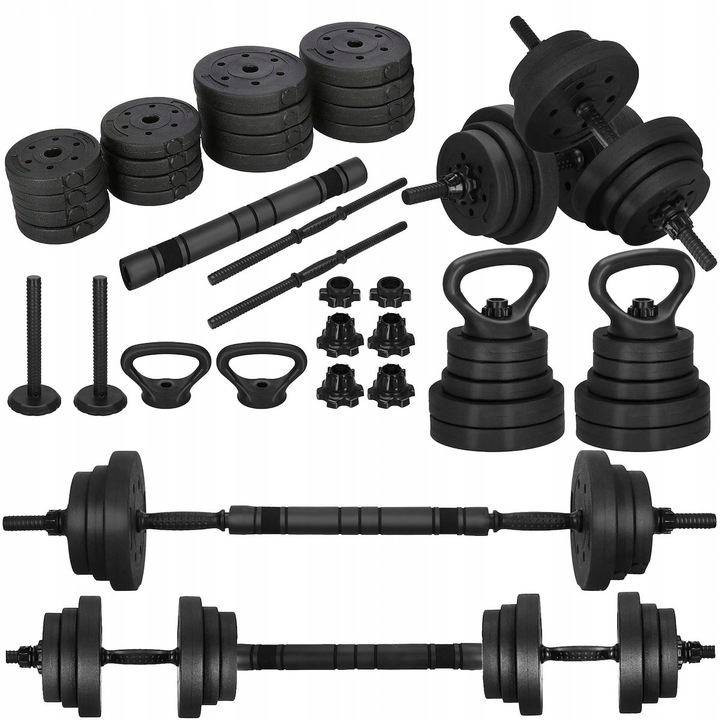 Hantle regulowane bitumiczne zestaw hantli ćwiczeń 2x15kg gryf+ kettle 30kg