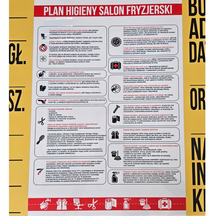 TABLICA INFORMACYJNA PLAN HIGIENY SALONU KOSMETYCZNEGO HIPS A3 Druk UV
