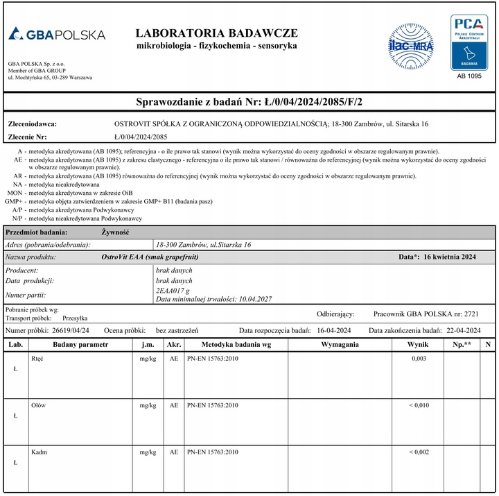 OstroVit EAA 400 g AMINOKWASY Regeneracja BCAA GLUTAMINA TYROZYNA LIZYNA