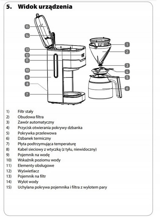 Ekspres przelewowy Medion TERMOS 1.2L 900W,Reg.aromatu kawy,do 8 filiżanek