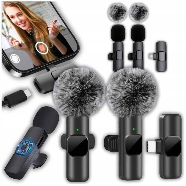 ZESTAW 2x MIKROFON KRAWATOWY BEZPRZEWODOWY USB C NA KLIPS USBC 2 MIKROFONY