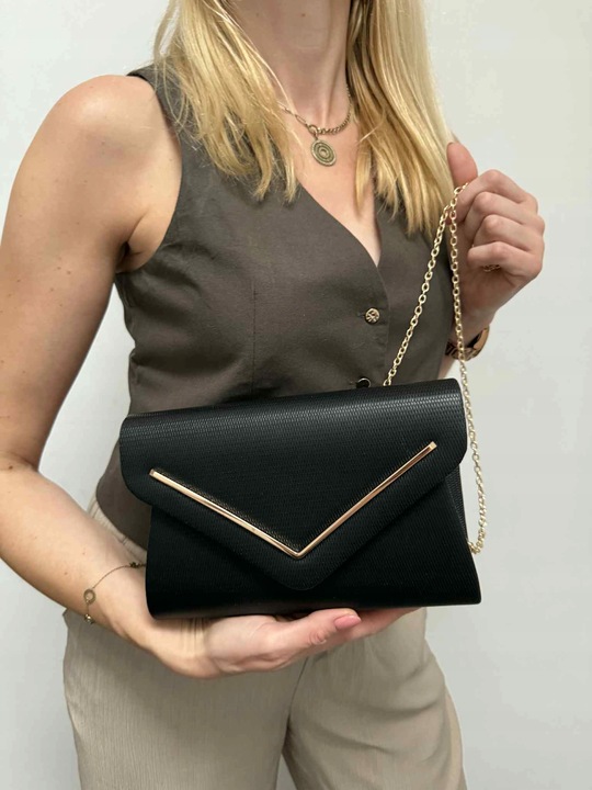 CZARNA torebka kopertówka wizytowa wesele komunia ślub NA ŁAŃCUSZKU