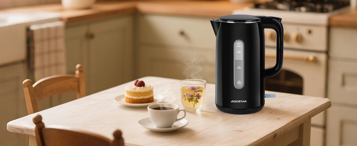 Czajnik elektryczny bezprzewodowy 2200W 1,7l czarny LED podwójne ścianki