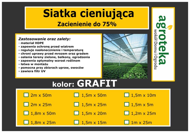 SIATKA CIENIUJĄCA 75% 1,5x25m MATA OSŁONA NA OGRODZENIE PŁOT UV+ GRAFIT