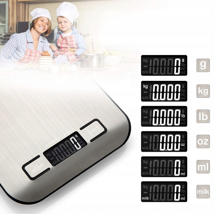 WAGA KUCHENNA ELEKTRONICZNA LCD DO 10KG OD 1G SREBRNA DOMOWA DOKŁADNA