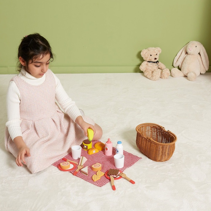 VIGA Drewniany Zestaw Piknikowy 30 el. KOSZ dla dzieci koc AKCESORIA