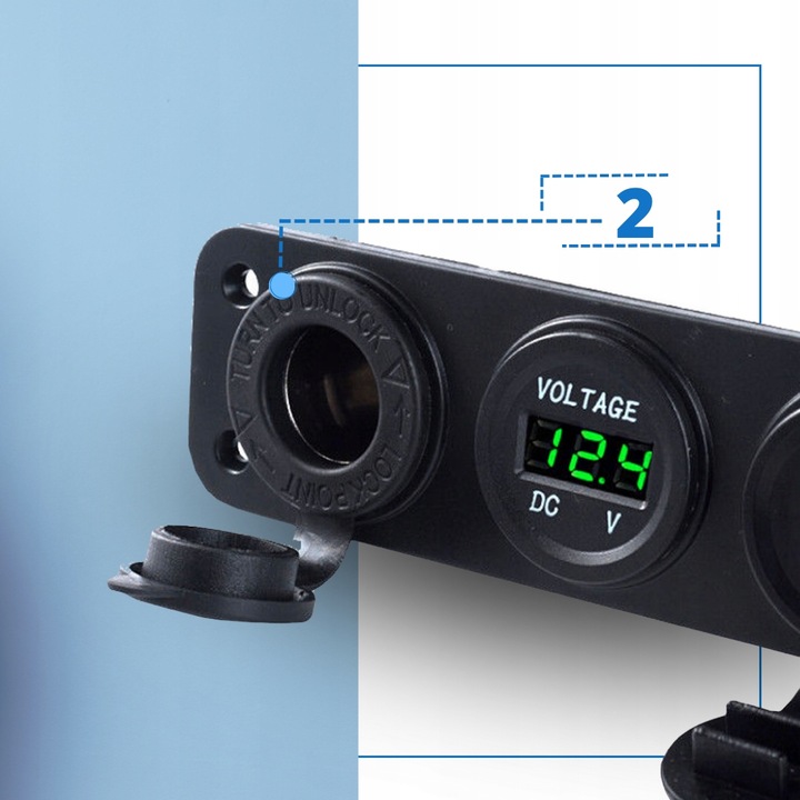 GNIAZDO ŁADOWANIA ZAPALNICZKI 12V WOLTOMIERZ 2 USB