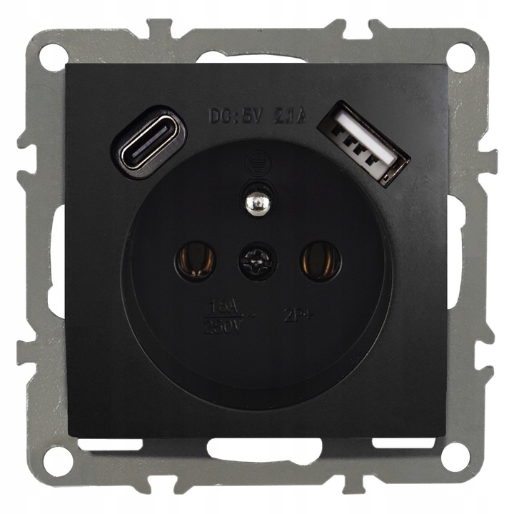 GNIAZDO GNIAZDKO SZKLANE POJEDYNCZE CZARNE BOLCEM PODTYNKOWE USB C PREMIUM