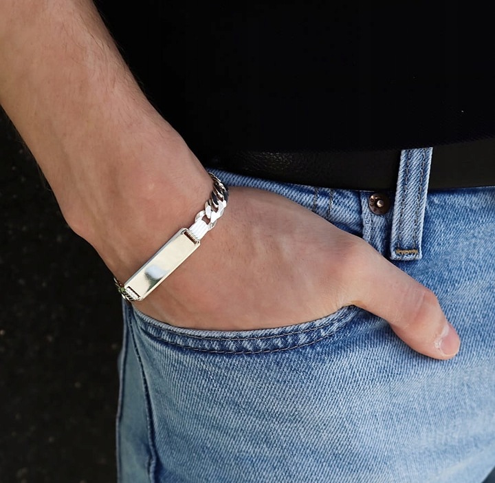 Bransoleta Srebrna Męska Pancerka Pełna z Blaszką pr 925 Grawer Gratis