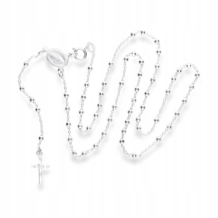 NASZYJNIK SREBRNY RÓŻANIEC KRZYŻYK MEDALIK SREBRO 925 GRAWER NA KOMUNIĘ