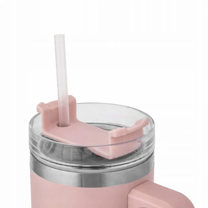 Kubek termiczny do samochodu z uchwytem i słomką Altom Design różowy 880 ml