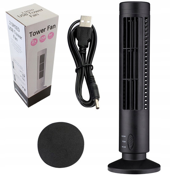 WENTYLATOR KOLUMNOWY STOJĄCY BIURKOWY OSCYLACJA KLIMA USB 3W CZARNY AG389E