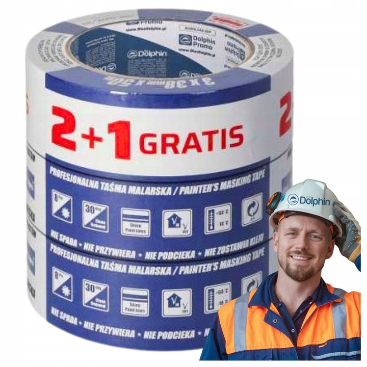 Taśma Malarska Niebieska Blue Dolphin Łatwe Usuwanie 38mm x 50m 2+1 GRATIS