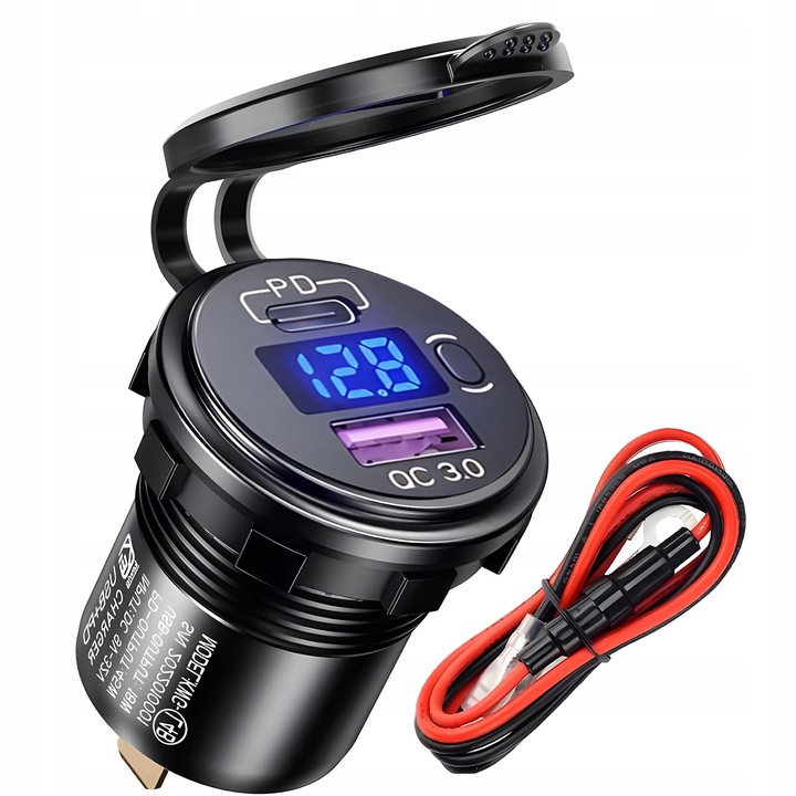 Gniazdo Zapalniczki 12V/24V Woltomierz Samochodowy PANEL Auto USB-C 22,5W
