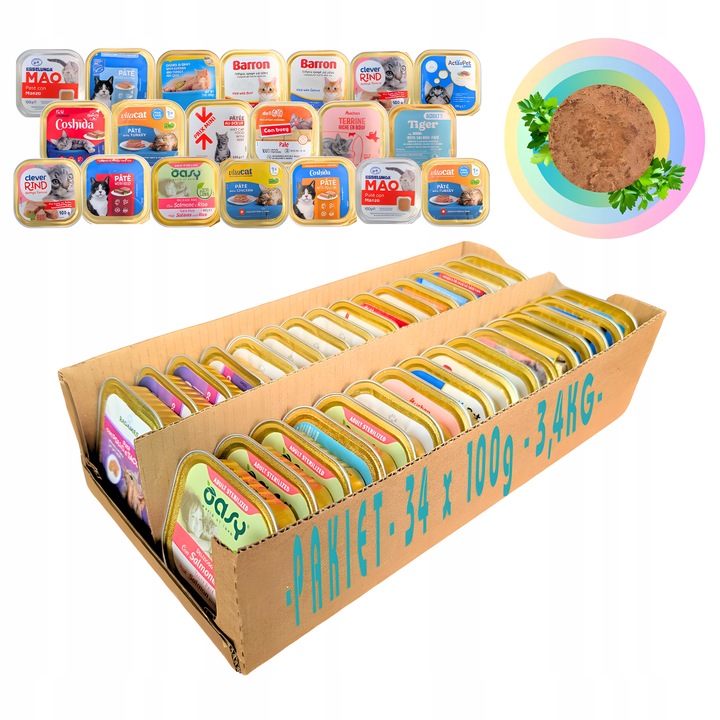 Karma Mokra dla kota Mix Smaków 34x 100g Zestaw Różnych Producentów 3,4 kg