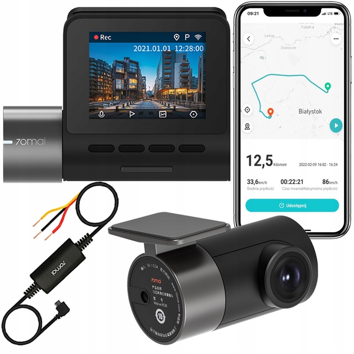 KAMERA 70mai PRO PLUS A500S PRZÓD+ TYŁ+ 32GB + ACC