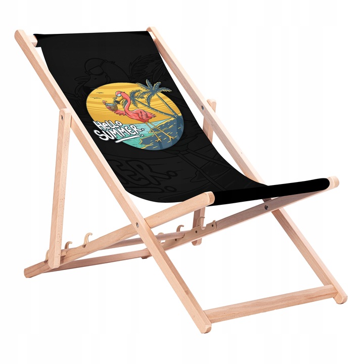 Leżak Drewniany z Gotowymi Nadrukami Summer Vibes Black Bukowe Leżaki KN138