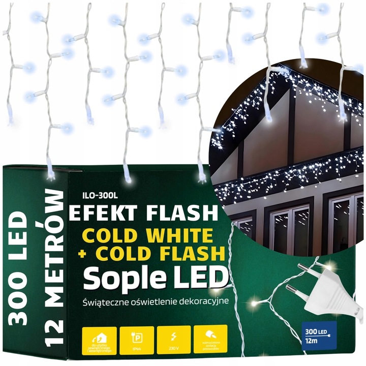 LAMPKI SOPLE LED ZEWNĘTRZNE ŚWIATEŁKA ŚWIĄTECZNE FLASH 300LED GRUBY PRZEWÓD