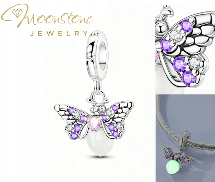 CHARMS Zawieszka Srebrna 925 ŚWIETLIK ĆMA Świeci w ciemności + PUDEŁKO