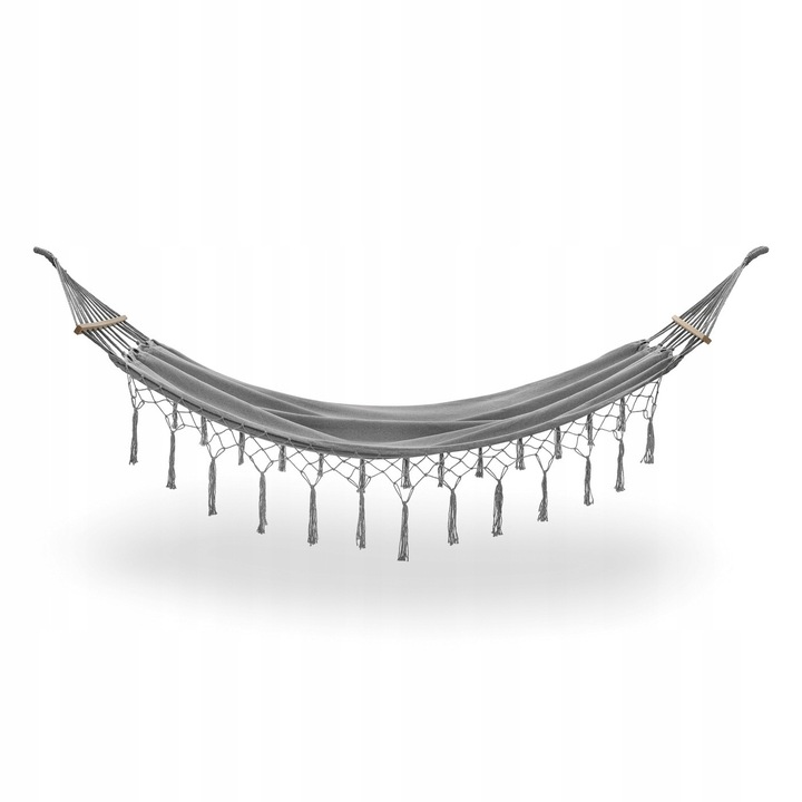 HAMAK OGRODOWY z DRĄŻKIEM fędzle BOHO huśtawka 120kg +TORBA LINY GRATIS