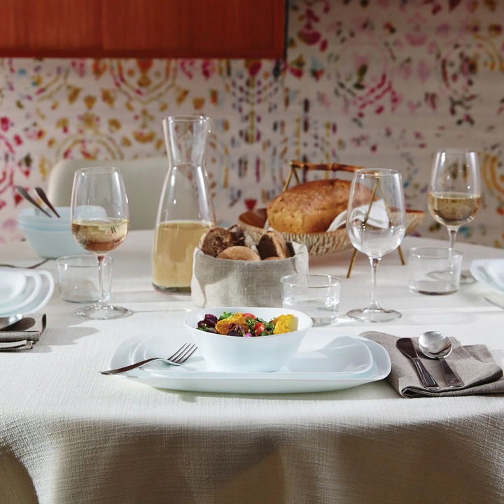 Serwis zestaw obiadowy talerze kwadratowe na 6 osób biały 18 elementów