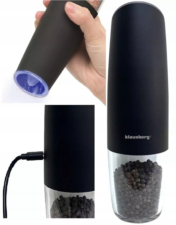 Akumulatorowy GRAWITACYJNY młynek do soli i pieprzu, Przypraw KLAUSBERG