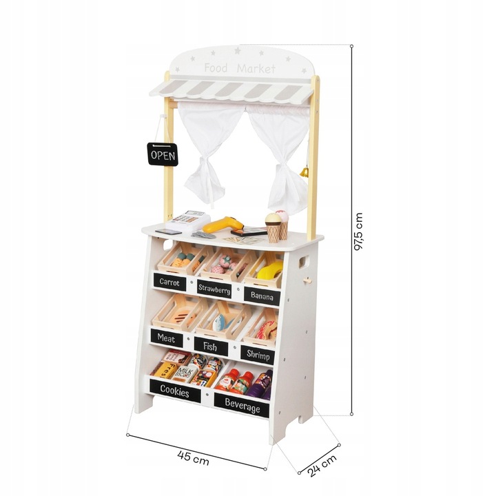 Drewniany stragan market targ dla dzieci 2w1 teatr tablica kasa Kinderlly