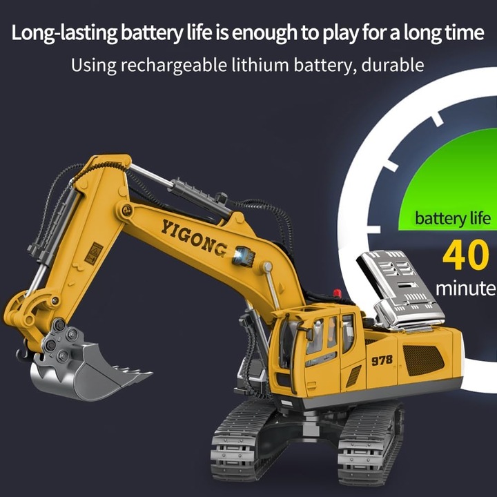KOPARKA RC 1:20 POJAZD BUDOWLANY ZDALNIE STEROWANA Z METALOWĄ ŁOPATĄ