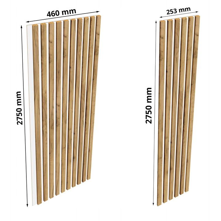 LAMELE NA BIAŁEJ PŁYCIE 46x275 ŚCIENNE PANEL AKUSTYCZNE DĄB NATURALNY WOTAN