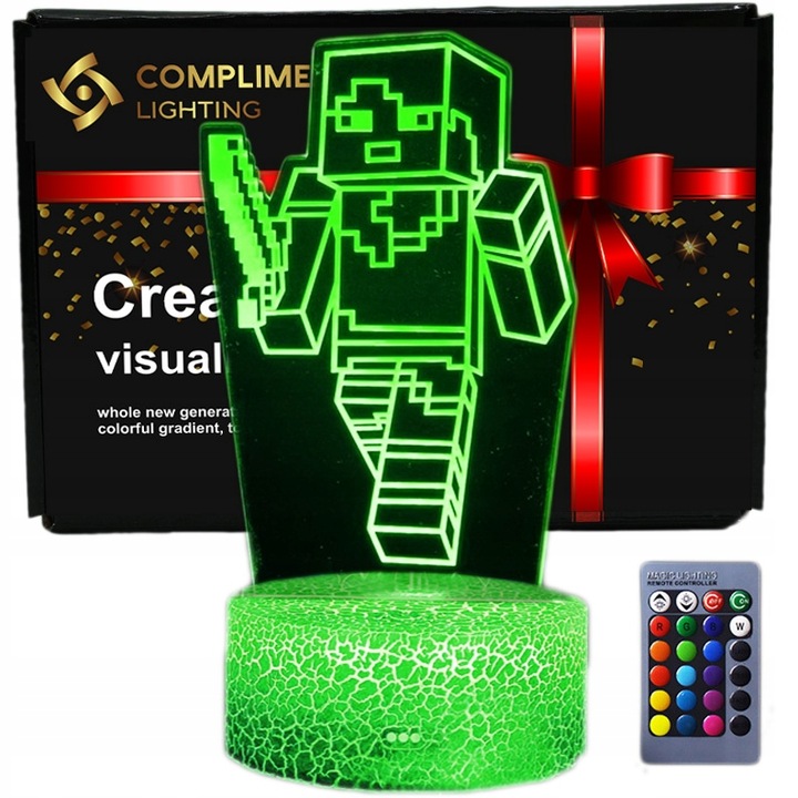 Lampka 3D nocna led usb + pilot Minecraft Gra