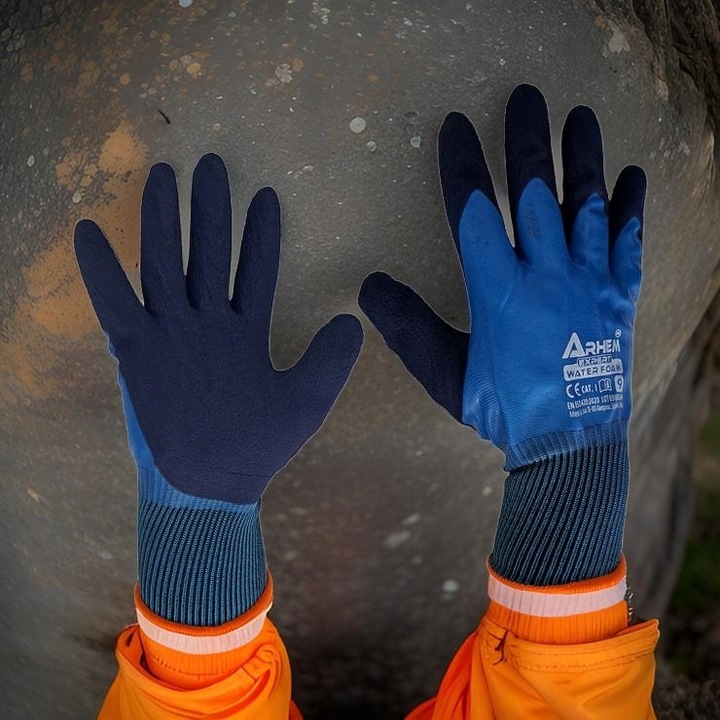 12 PAR Rękawice Robocze Wodoodporne Ochronne BHP Latex Arhem Water Foam 9-L