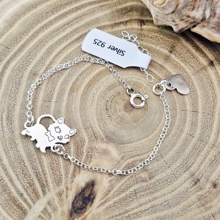 BRANSOLETKA SREBRNA DZIECIĘCA KOTEK I SERCE SREBRO 925 GRAWER