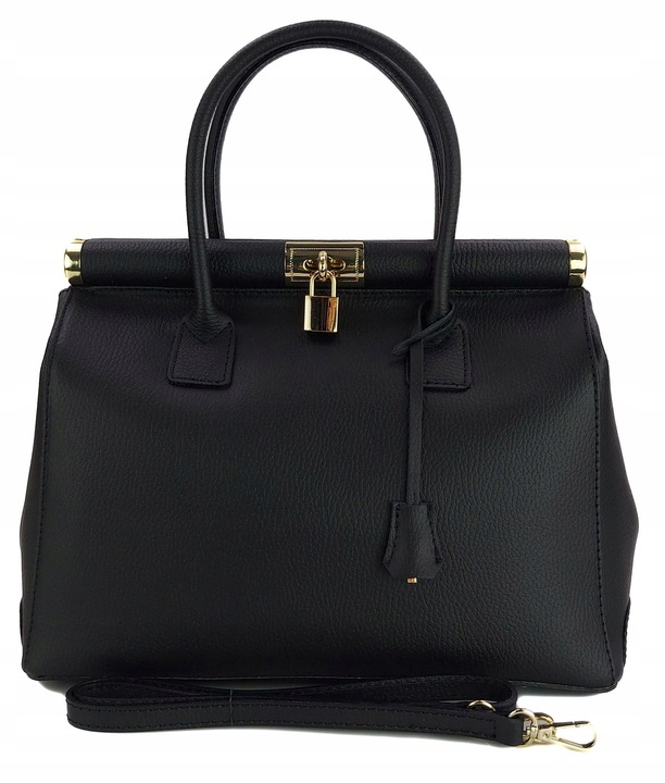 Duża włoska torba A4 skóra kufer kłódka Czarna