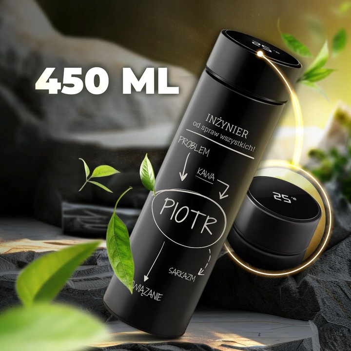 Kubek Termiczny z Grawerem Wyświetlacz 450ml Termos z Zaparzaczem na Kawę