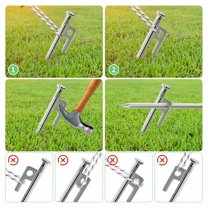 kotwy do trampoliny Solidne kotwa do ziemi 9mm 30cm 8szt z workiem srebrny