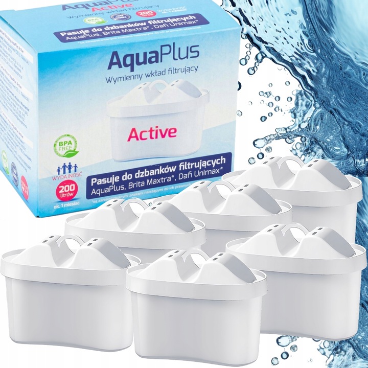 Wkład filtrujący filtry do wody AquaPlus Active do filtra dzbankowego x 6
