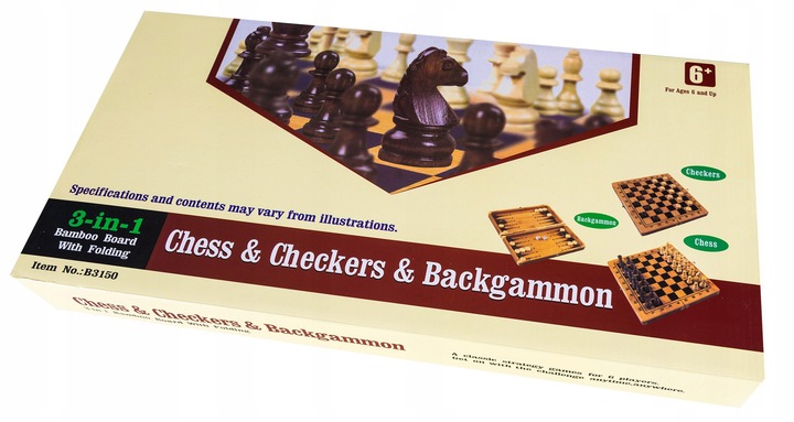 Gra Szachy Warcaby Backgammon 3W1 Drewniane Klasyczne Duże Tryktrak