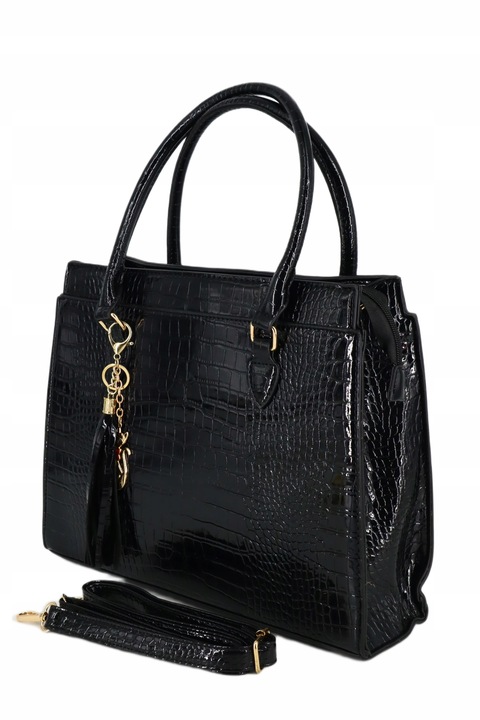 Torebka damska klasyczna duża do ręki lakierowana pojemna z brelokiem