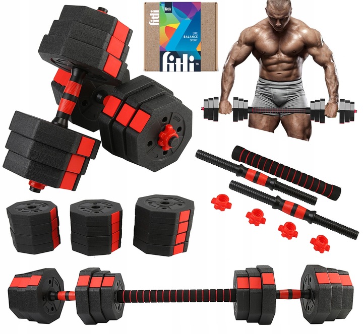 Hantle regulowane bitumiczne 20kg ZESTAW HANTLI 2x10kg obciążenie sztanga