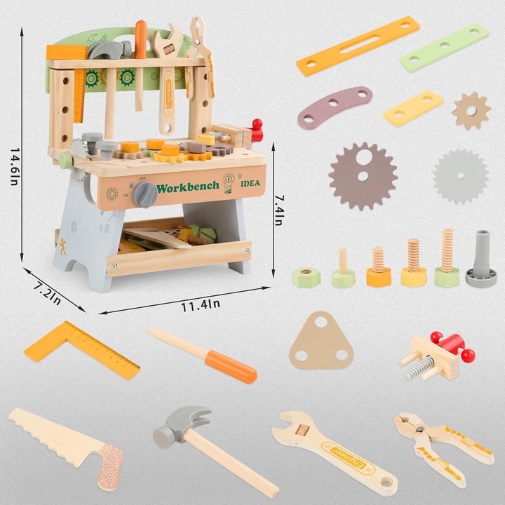 DREWNIANY Warsztat DLA CHŁOPCA Majsterkowicz budowniczy ZESTAW (W070)