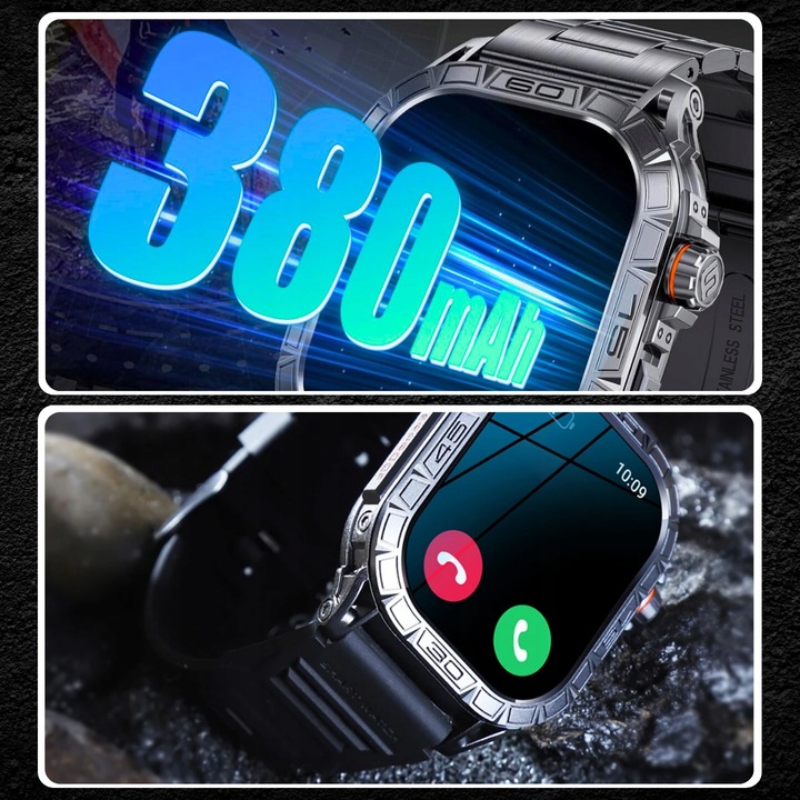 ZEGAREK SMARTWATCH MĘSKI WIELOFUNKCYJNY POMIARY ROZMOWY KROKI MENU PL